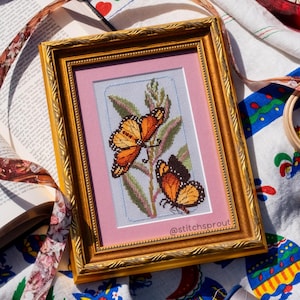 Dance of The Monarchs - Cross Stitch Pattern - Instant Download PDF - Monarch Butterflies, Milkweed, Insect & Nature Embroidery