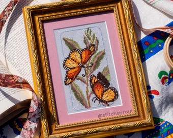 Dance of the Monarchs Cross Stitch Pattern | Monarch Butterflies & Milkweed | Nature-Inspired Instant PDF Download
