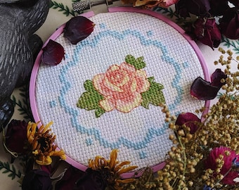 Strawberry Rose Flower - Cross Stitch Pattern - Instant Download PDF - Cath Kidston Style, Kitschy, Vintage, Floral Embroidery