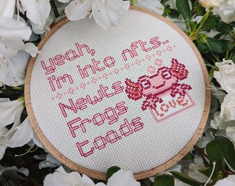 NFT Lover Newts, Frogs & Toads Cross Stitch Pattern | Funny Cottagecore Frog Design | Instant PDF Download