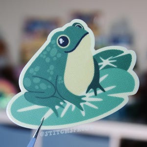 Halftone Frog Friend Die Cut Vinyl Sticker - Laptop / Hydroflask / Phone / Planner Die Cut Sticker, Waterproof Car Decal, Cottagecore
