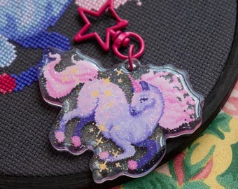Porte-clés Licorne Magique - Porte-clés et fermoir en résine époxy à paillettes double face