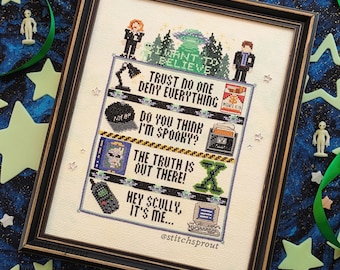 The Truth Is Out There Cross Stitch Sampler | X-Files Inspired Alien & UFO Design | Instant PDF Download