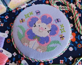 Spring Calico Cat - Modern Cross Stitch Pattern - Instant Download PDF - Cottagecore, Cute Kitty Embroidery, Easy Cat Lover Gift