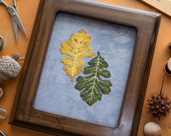 Motif de point de croix en loupe de chêne | Nature et arbres | Téléchargement instantané du PDF
