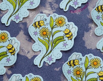 Sticker mignon abeille et fleur | Sticker imperméable en vinyle mat