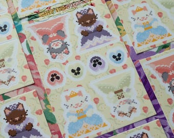 Feuille d'autocollants Calico Cat & Friends - Stickers pixel art imperméables