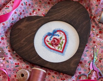 Ever Thine Cross Stitch Pattern | Victorian Valentine Rose & Lace Heart | Instant PDF Download