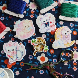 Cute Flower Cats Needle Minder / Keeper - For Cross Stitch & Embroidery - Magnetic Needle Holder, Gift for Embroiderers