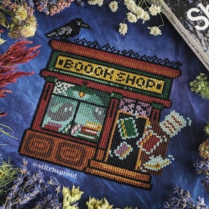 Haunted Bookshop - Gothic Cross Stitch Pattern - Instant Download PDF - Book Lover Gift, Ghost & Graveyard, Spooky Bookstore