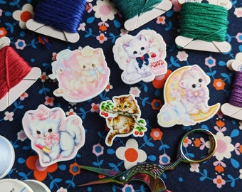 Cute Flower Cats Needle Minder / Keeper - For Cross Stitch & Embroidery - Magnetic Needle Holder, Gift for Embroiderers