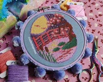 Japanese Sakura Park - Modern Cross Stitch Pattern - Instant Download PDF - Cottagecore, Floral Embroidery, Cherry Blossom, Magical Garden