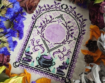 Under the Sanguine Moon - Gothic Cross Stitch Pattern - Instant Download PDF - Season of the Witch, Witchy Cross Stitch, Pagan