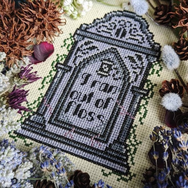 I Ran Out of Floss Tombstone - Gothic Cross Stitch Pattern - Instant Download PDF - Funny Embroidery, Graveyard, Halloween Decor