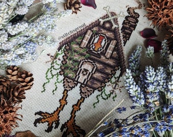 Baba Yaga’s Witch House Cross Stitch Pattern | Slavic Folklore Spooky Cottage Design | Gothic Halloween Instant PDF Download