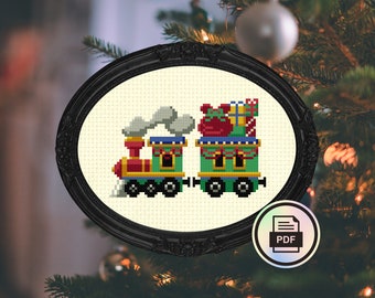 Padrão de Ponto Cruz de Trem de Brinquedo Vintage | Lindo Desenho de Trem de Natal | Download Instantâneo em PDF para as Festas