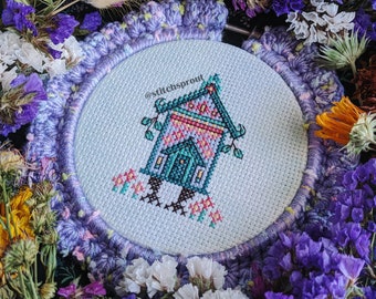 Mini Baba Yaga’s Witch House Cross Stitch Pattern | Slavic Folklore Spooky Cottage | Gothic Instant PDF Download