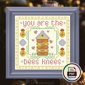 You are the Bees Knees Sampler - Modern Cross Stitch Pattern - Instant Download PDF - Cottagecore, Kitschy Cute Embroidery