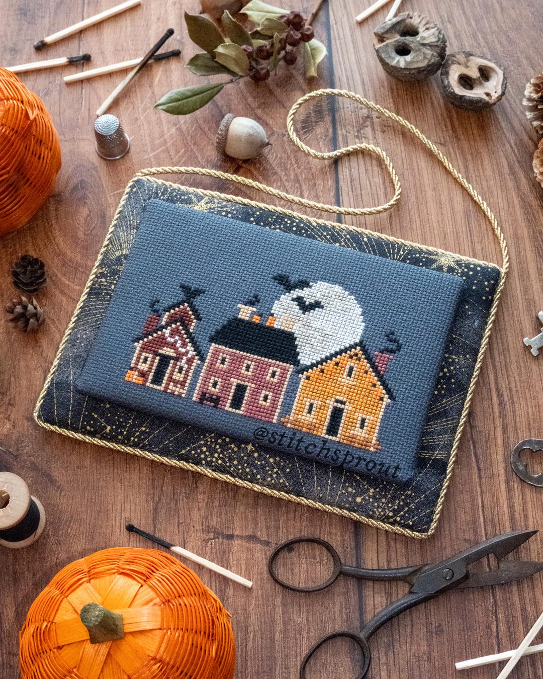 All Hallows Eve Cross Stitch Pattern | Spooky Halloween Town With Moon ...
