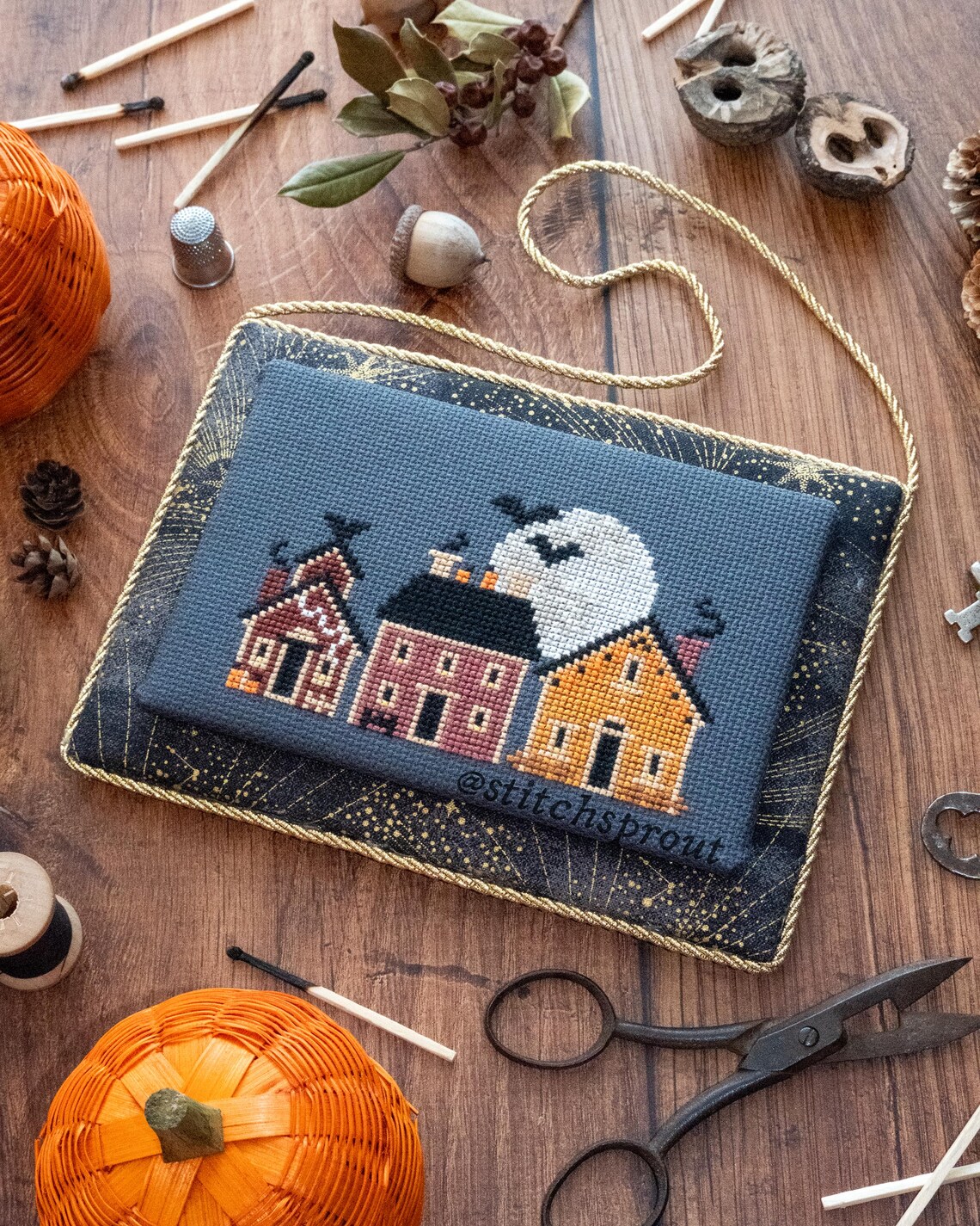 All Hallows Eve Cross Stitch Pattern | Spooky Halloween Town With Moon ...