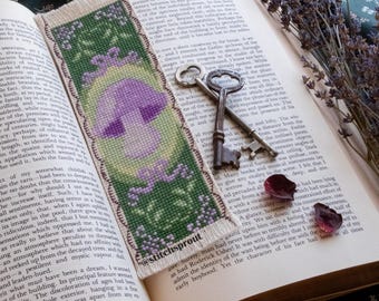 Magical Mushroom Bookmark Cross Stitch Pattern | Ornate Fantasy Mushroom Design | Book Lover Instant PDF Download