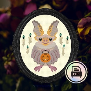 Halloween Pallid Bat - Gothic Cross Stitch Pattern - Instant Download PDF - Halloween Embroidery, Ghost & Graveyard Decor, Spooky Cutie