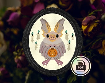 Murciélago pálido de Halloween - Patrón de punto de cruz gótico - Descarga instantánea en PDF - Bordado de Halloween, decoración de fantasmas y cementerios, ¡una monada espeluznante!