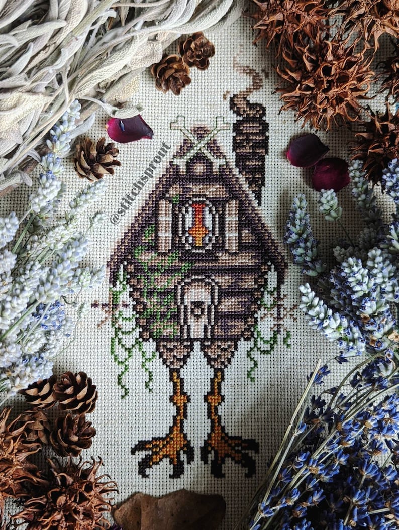 Baba Yaga's Witch House Gothic Cross Stitch Pattern Instant Download PDF Spooky Embroidery, Halloween, Slavic Folklore image 2