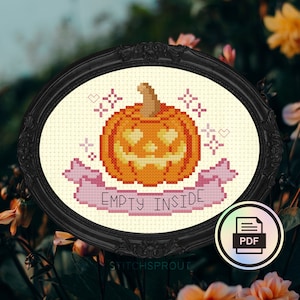 Empty Inside Pumpkin - Gothic Cross Stitch Pattern - Instant Download PDF - Halloween Embroidery, Spooky Pumpkin Decor, Funny Cross Stitch