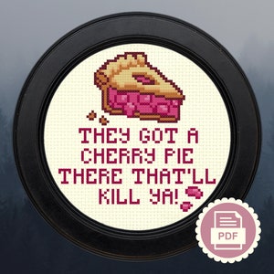 Twin Peaks Cherry Pie Cross Stitch Pattern | Dale Cooper Quote & Cult Classic TV Design | Funny Instant PDF Download