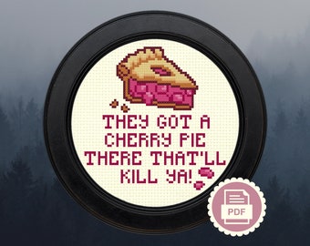 Twin Peaks Dale Cooper Cherry Pie - Cross Stitch Pattern - Instant Download PDF - Funny Quote, TV, Cult Classic