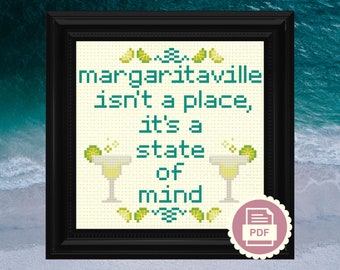 Margaritaville State of Mind - Patrón de punto de cruz - Descarga instantánea PDF - Divertido, Música Country, Jimmy Buffett, Meme