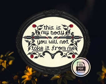 Reproductive Freedom Sword & Roses Cross Stitch Pattern | Feminist Rage Stitch Design | Instant PDF Download