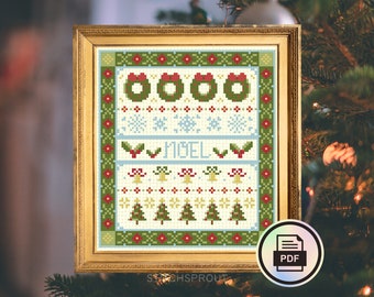 Noel Christmas Sampler - Modern Cross Stitch Pattern - Instant Download PDF - Christmas Decor, Tree, Wreath, Snowflake, X-mas