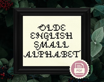 Altes Englisches Alphabet Kreuzstichmuster | Vintage Schrift- und Kleintyp-Muster | Sofort PDF Download