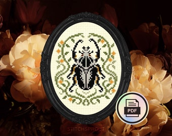 Goliath Beetle - Modernes Kreuzstichmuster - Instant Download PDF - Cottagecore, Insekt Stickerei, Wildtiere, Entomologie