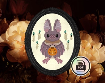 Trick or Treat Vampire Bat Cross Stitch Pattern | Cute Spooky Bat & Halloween Decor | Gothic Instant PDF Download