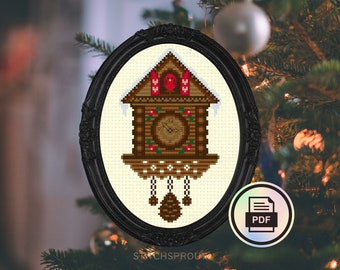 Festive Cuckoo Clock Cross Stitch Pattern | Traditional Christmas Clock Design | Instant PDF Download