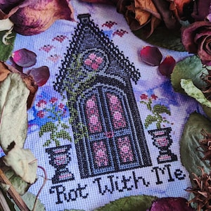 Valloween Rot with Me - Gothic Cross Stitch Pattern - Instant Download PDF - Creepy Valentines, Witchy Cross Stitch, Mausoleum