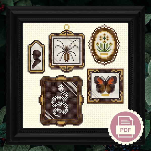 Victorian Curiosities Collector - Gothic Cross Stitch Pattern - Instant Download PDF - Spooky Embroidery, Halloween, Taxidermy, Insects