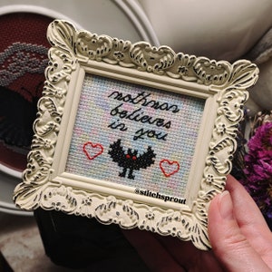 Mini Mothman Believes in You - Gothic Cross Stitch Pattern - Instant Download PDF - Cryptid, Point Pleasent Spooky Folklore, Urban Legend