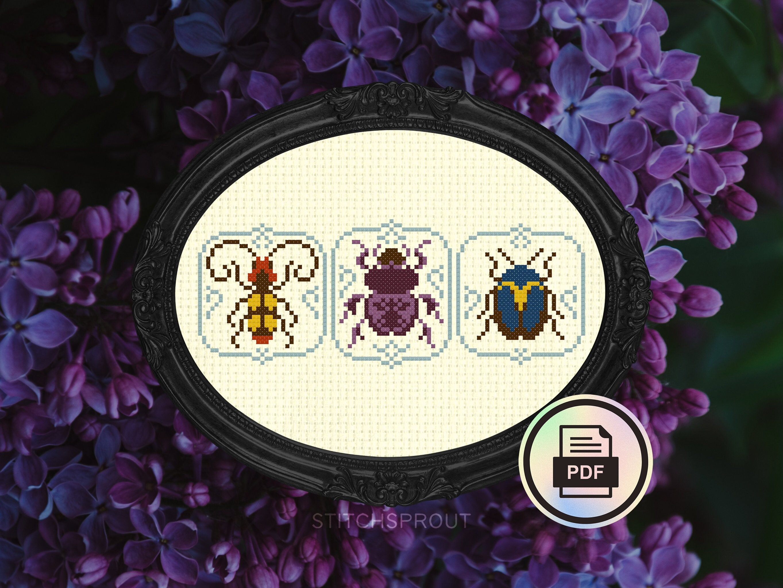 Fancy Framed Beetles Gothic Cross Stitch Pattern Instant Etsy