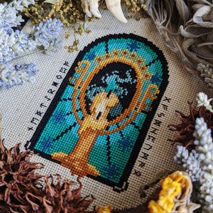 Look into the Scrying Mirror Gothic Cross Stitch Pattern Instant Download PDF Divination, Pagan, Occult, Witchy Embroidery image 3