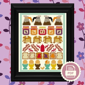 Retro Breakfast Sampler - Modern Cross Stitch Pattern - Instant Download PDF - Vintage, 70s, Boho, Mid-Century, Kitschy Kitchen Decor