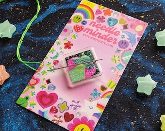 Cute Glitter Sci-Fi Flying Saucer UFO Needle Minder / Keeper - For Cross Stitch & Embroidery - Magnetic Needle Holder, Gift for Embroiderers