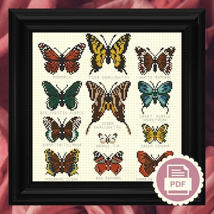 Butterfly Identification Sheet Poster - Modern Cross Stitch Pattern - Instant Download PDF - Insects, Nature, Entomology,