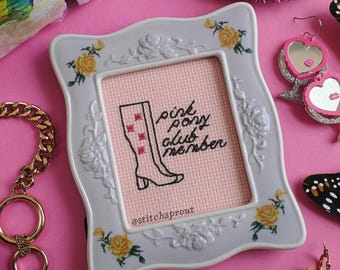 Pink Pony Club Member Cross Stitch Pattern | Mini Cowboy Boots & Country Music Design | Chappell Roan Inspired Instant PDF Download