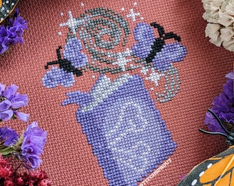 Resurrection Spell - Gothic Cross Stitch Pattern - Instant Download PDF - Magic Fantasy Book, Sparkles, Butterflies & Tomes