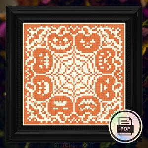 Pumpkin Face Sampler - Gothic Cross Stitch Pattern - Instant Download PDF - Halloween Embroidery, Spooky Pumpkin Decor, Jack-o-lantern