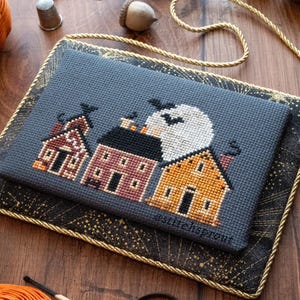 All Hallows Eve Cross Stitch Pattern | Spooky Halloween Town With Moon ...
